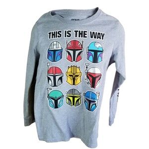 Star Wars Gray Long Sleeve T Shirt Tee Top This is the Way Mandalorian Sz YLarge